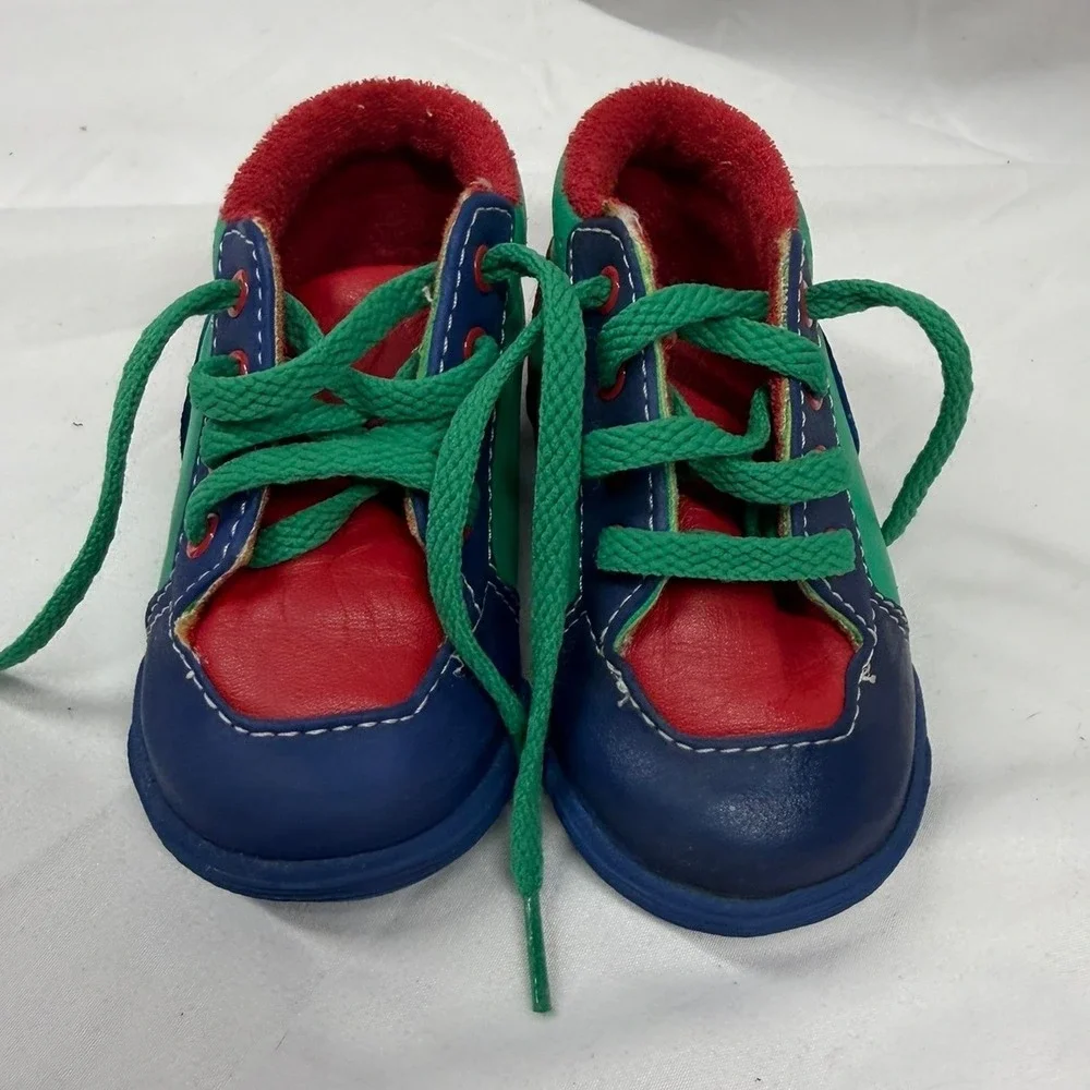 Vintage 70's Toddler University Kid's Red Blue Green Colorblock‎ Sneakers Sz 3